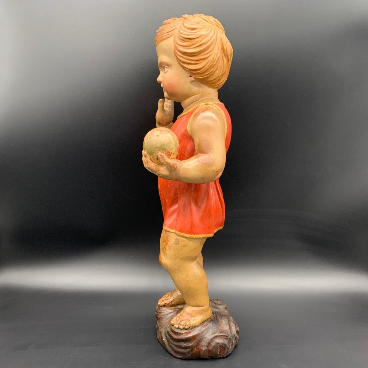 Sculpture En Bois Polychrome Représentant l'Enfant Jésus Bénissant.- XIX Siècle -photo-4