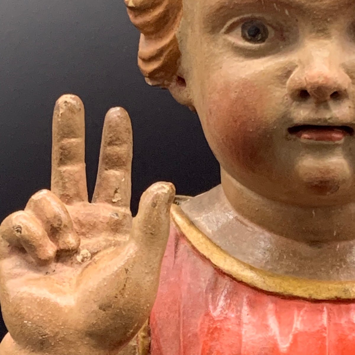 Polychrome Wooden Sculpture Depicting The Blessing Child Jesus- 19th Century-photo-3