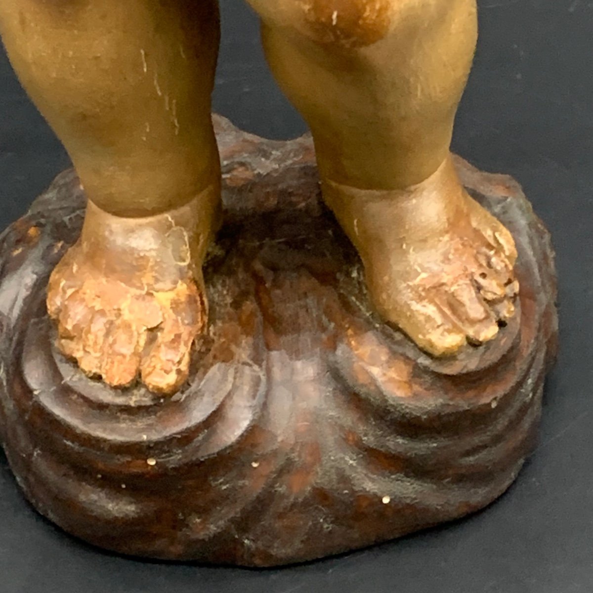 Sculpture En Bois Polychrome Représentant l'Enfant Jésus Bénissant.- XIX Siècle -photo-5
