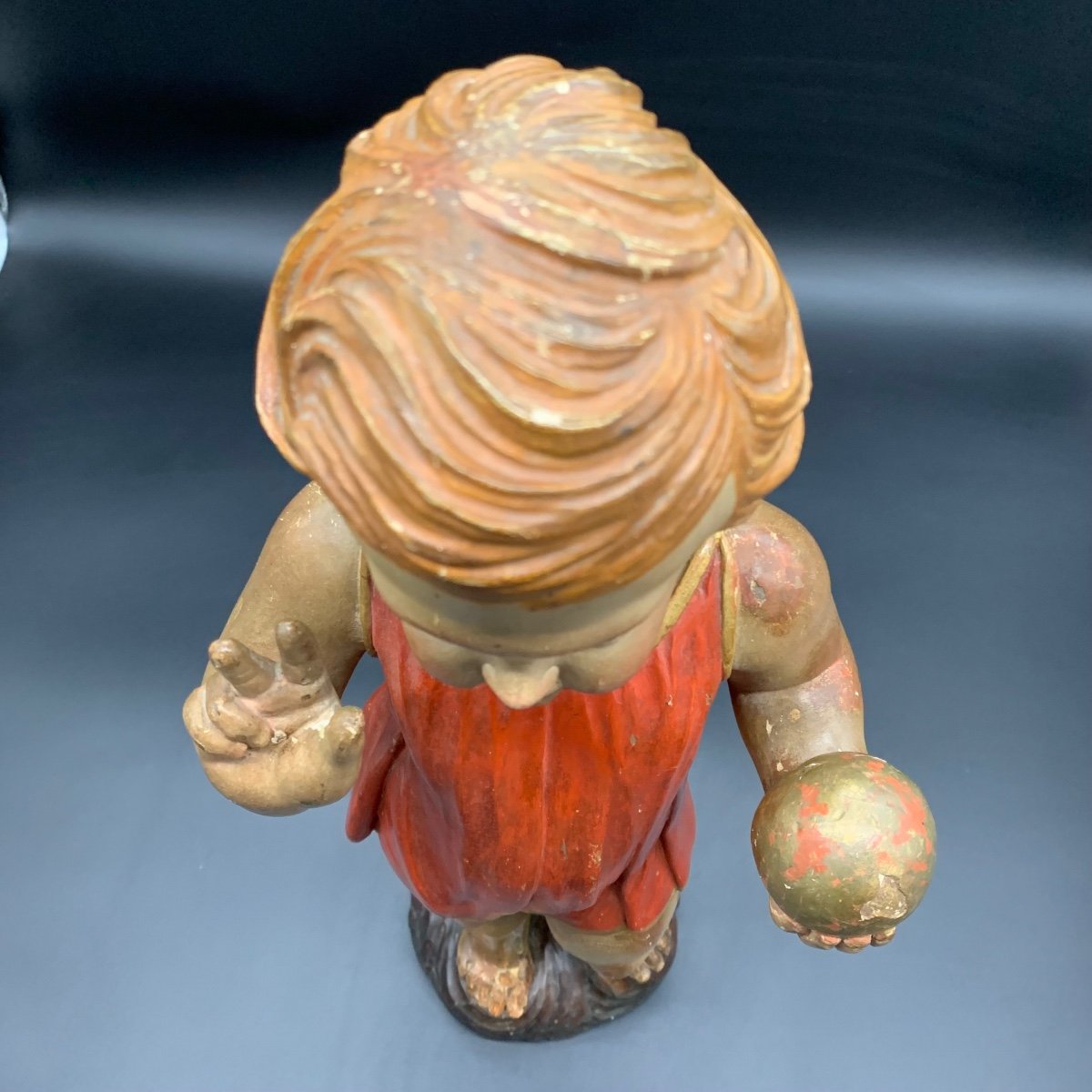 Sculpture En Bois Polychrome Représentant l'Enfant Jésus Bénissant.- XIX Siècle -photo-7