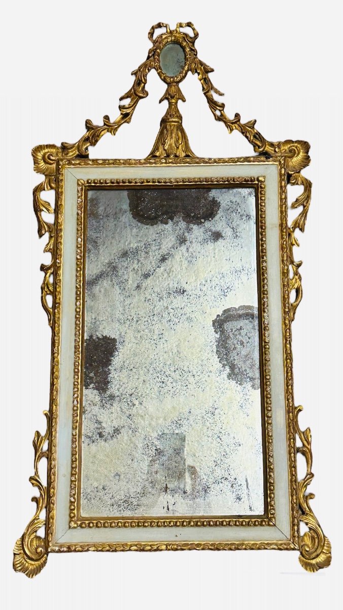 Miroir En Bois Laqué Et Doré à La Feuille d'Or - Néoclassique