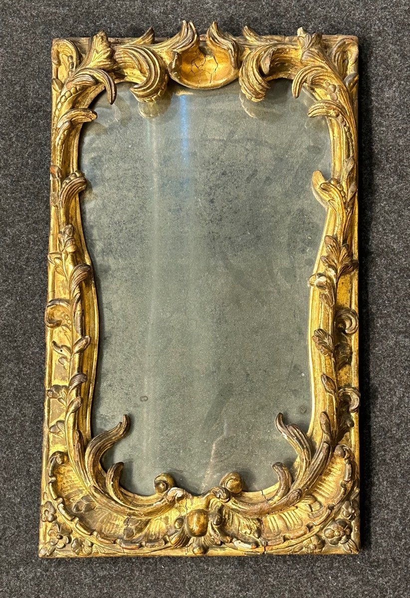 Gilded And Carved Wooden Mirror, Genoa, Mid-18th Century