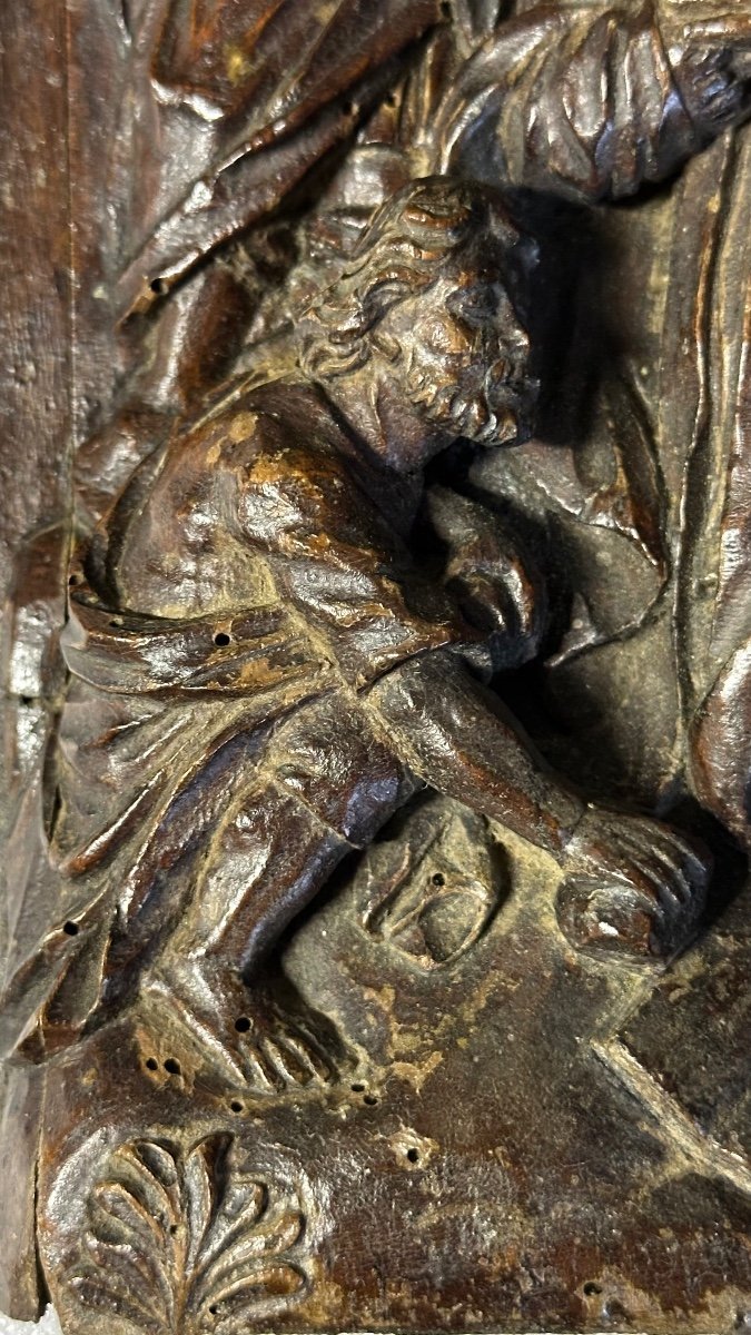 Ancient Panel, Finely Sculpted Bas-relief Depicting A Sacred Scene - 17th Century.-photo-2