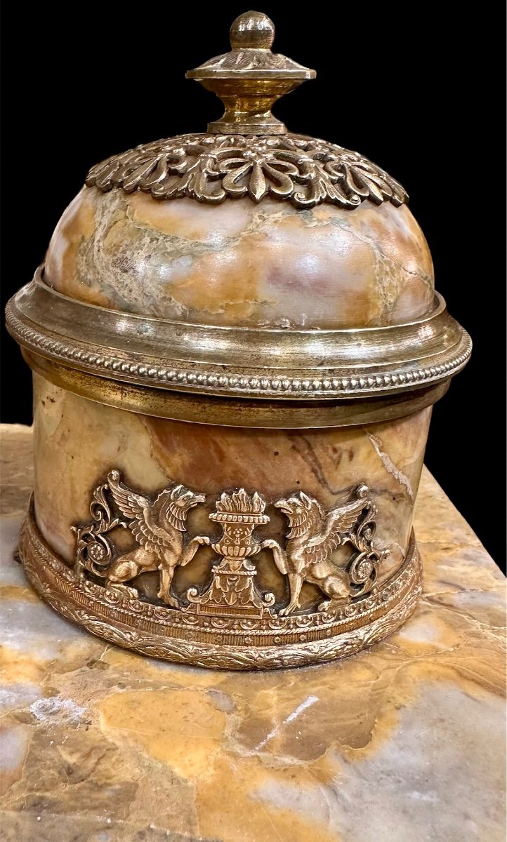 Golden Bronze And Marble Inkwell, 19th Century-photo-1