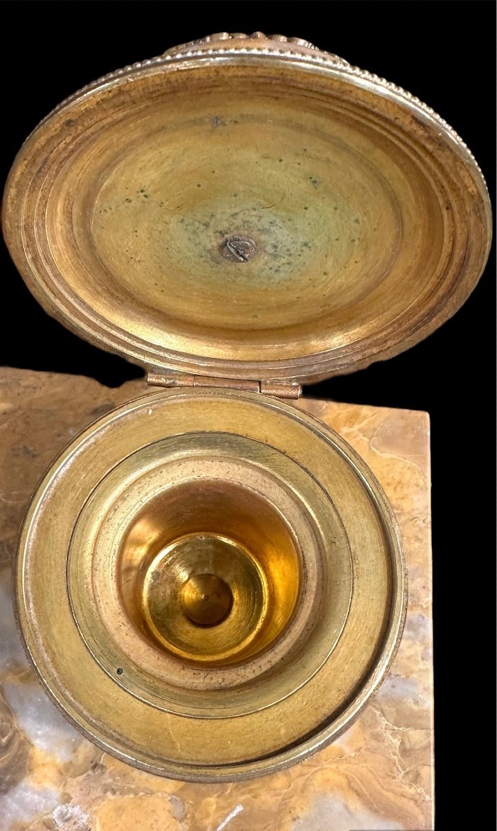 Golden Bronze And Marble Inkwell, 19th Century-photo-3