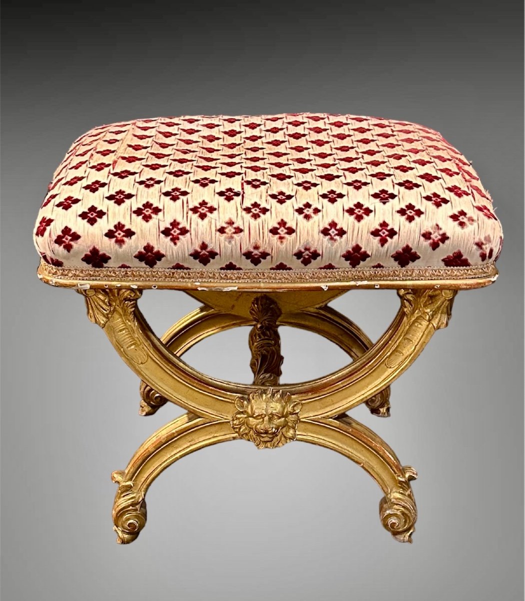 Bench, Genoese Empire Stool In Gilded And Carved Wood - Early 19th Century.-photo-2