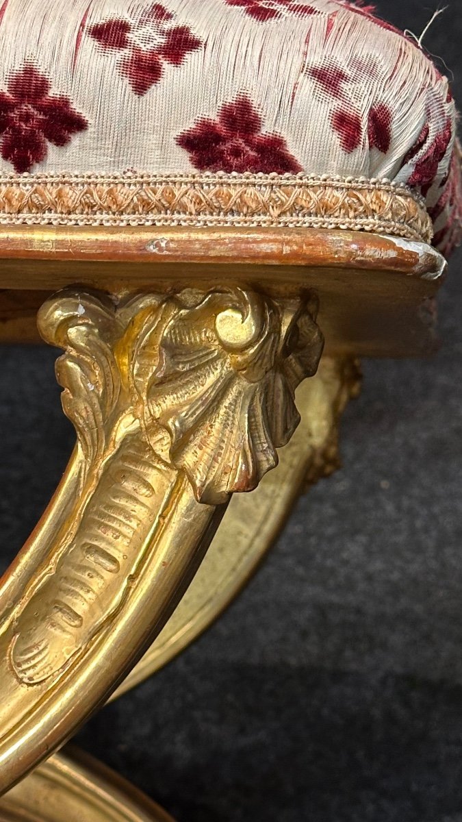 Bench, Genoese Empire Stool In Gilded And Carved Wood - Early 19th Century.-photo-6