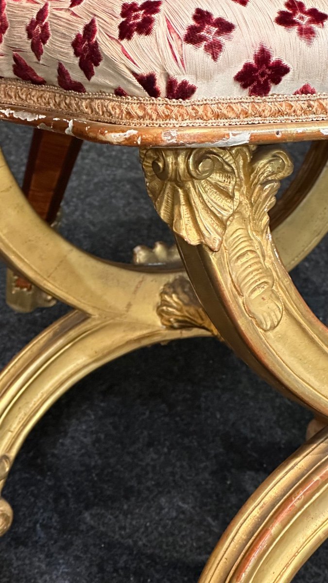 Bench, Genoese Empire Stool In Gilded And Carved Wood - Early 19th Century.-photo-7