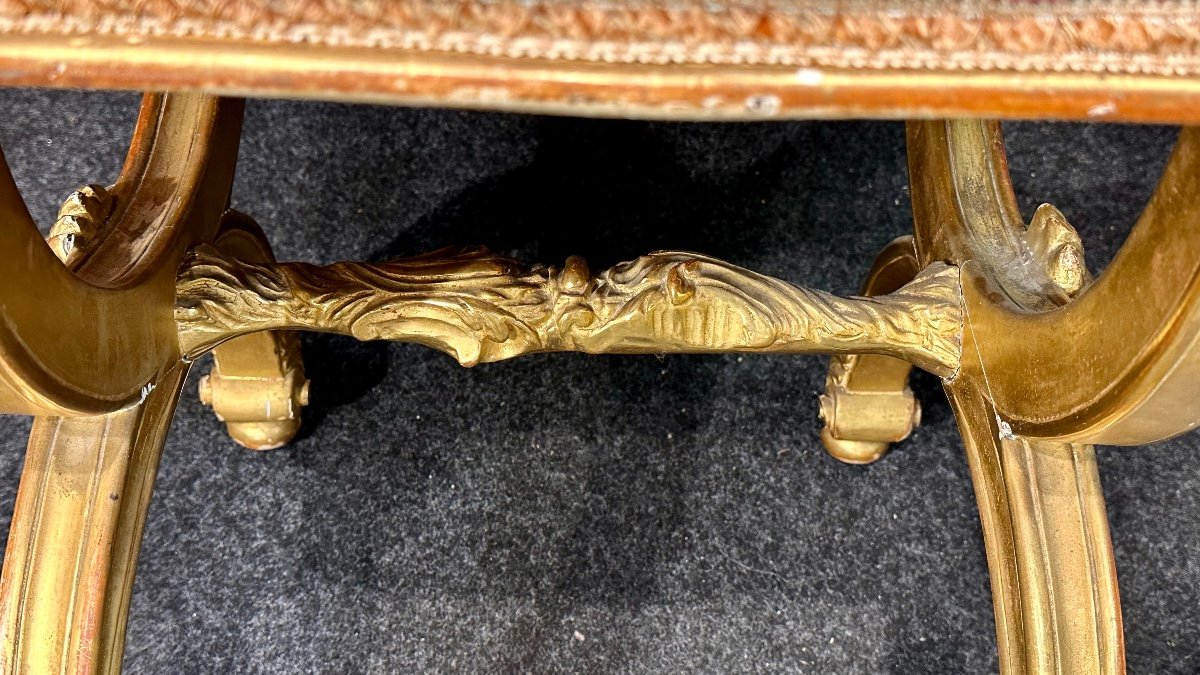 Bench, Genoese Empire Stool In Gilded And Carved Wood - Early 19th Century.-photo-8