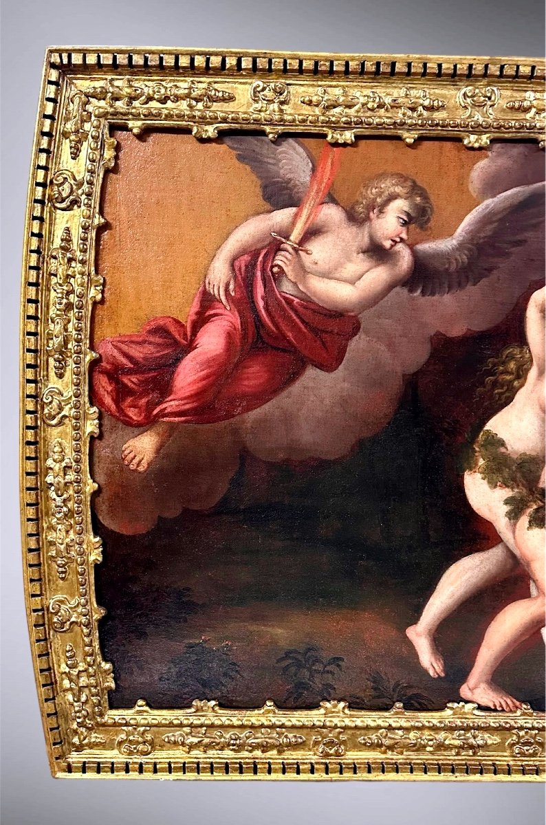 Tableau, Huile Sur Toile "l'expulsion d'Adam Et ève Du Paradis Terrestre" - XVIIème  Siècle -photo-3