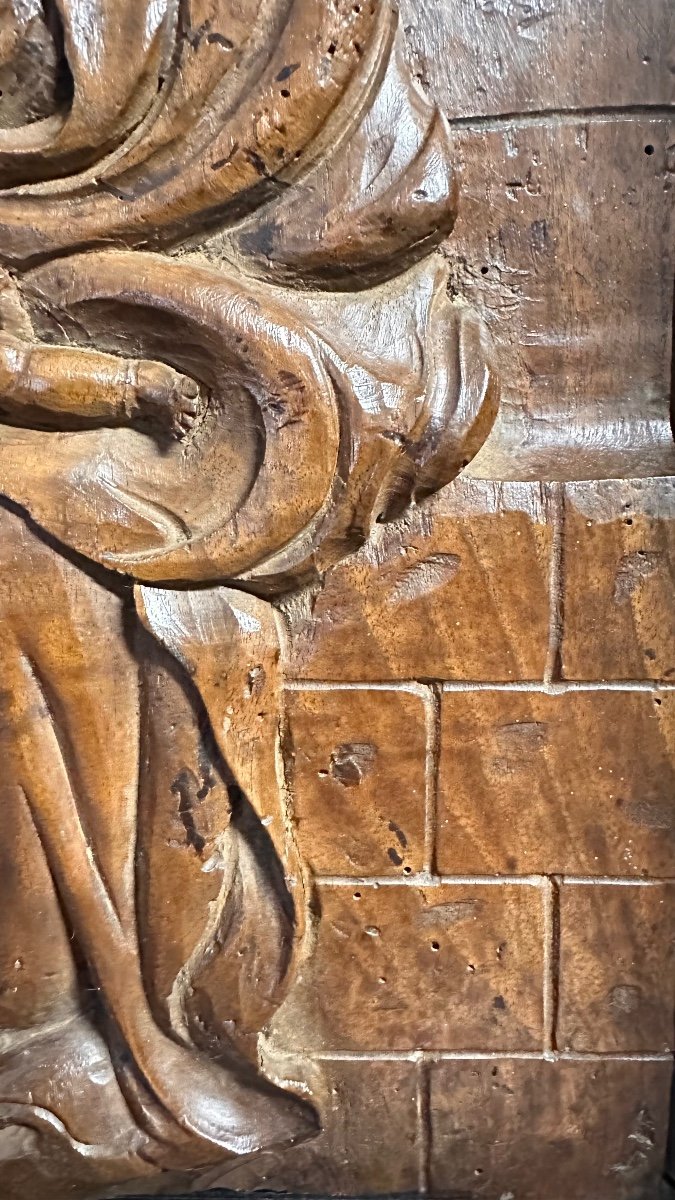 Sculpture En Relief En Bois, Panneau Sculpté "sainte Famille" - XIXe Siècle-photo-3