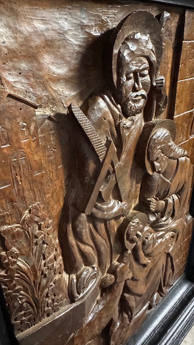 Wooden Relief Sculpture, Carved Panel "holy Family" - 19th Century-photo-5