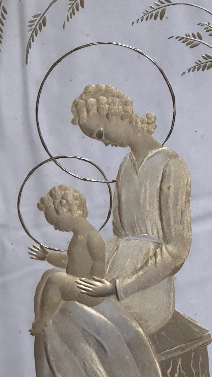 Miroir,  Gravé "madone à l'Enfant Jésus Et Au Lapin"  - Années 1950.-photo-4