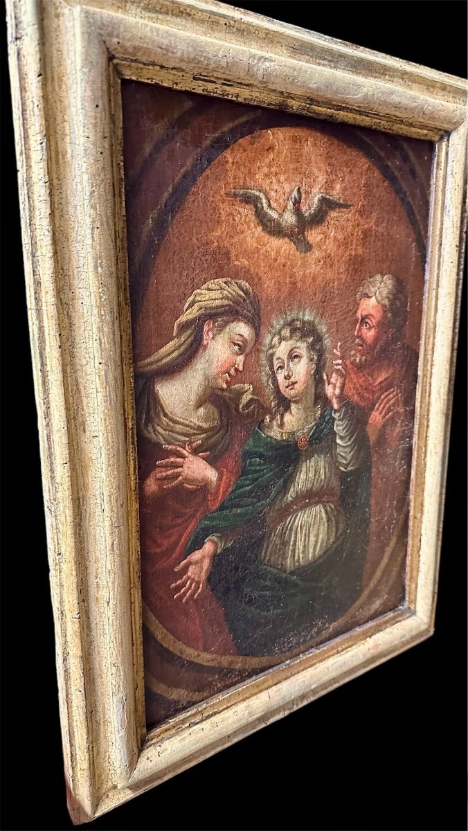 Painting, Oil On Canvas “holy Family” - 17th Century. -photo-2