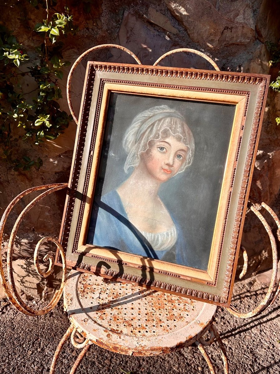 Tableau Au Pastel "portrait De Femme" - 19ème Siècle. -photo-2