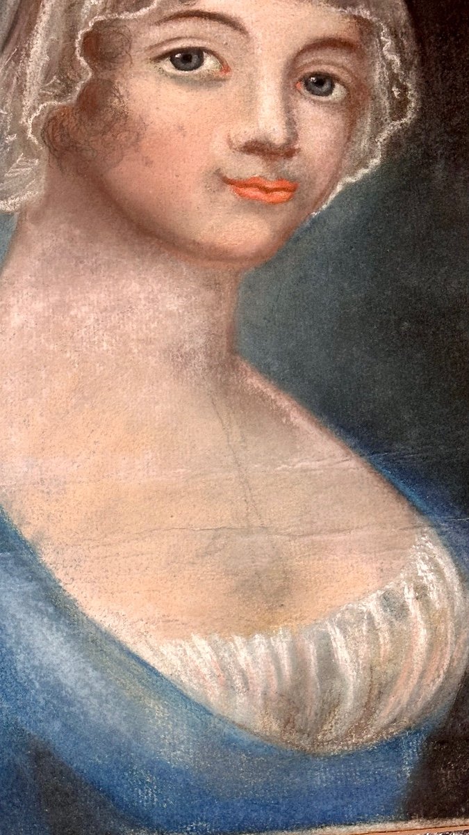 Tableau Au Pastel "portrait De Femme" - 19ème Siècle. -photo-2
