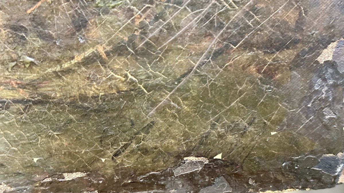 Tableau, huile sur toile, "Terriers chassant un lapin" signé G. Armfield - 19ème siècle. -photo-5
