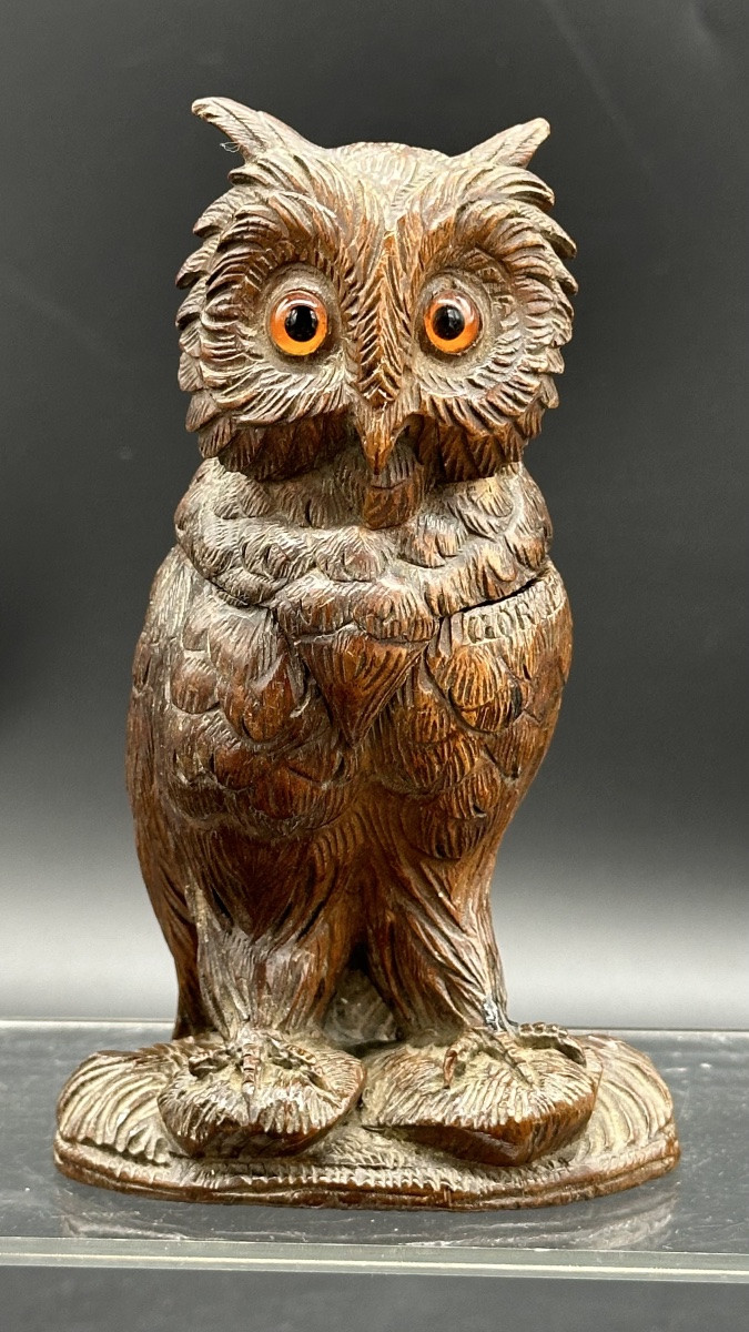 Encrier en bois « Hibou », Forêt-Noire - XIXe siècle -photo-2