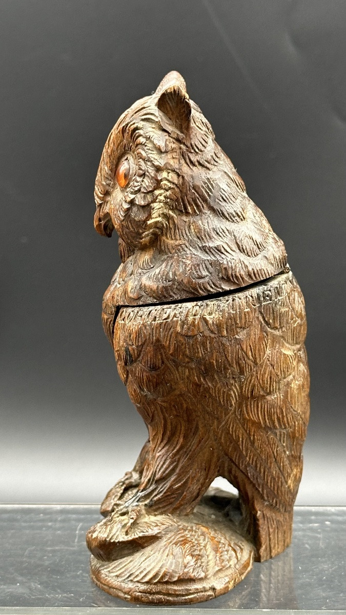 Encrier en bois « Hibou », Forêt-Noire - XIXe siècle -photo-3