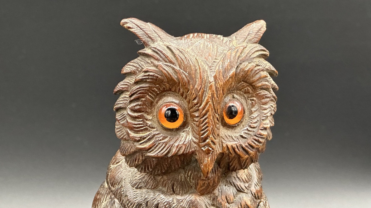 Encrier en bois « Hibou », Forêt-Noire - XIXe siècle -photo-2