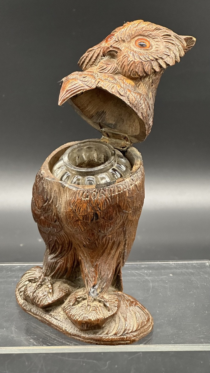 Encrier en bois « Hibou », Forêt-Noire - XIXe siècle -photo-3