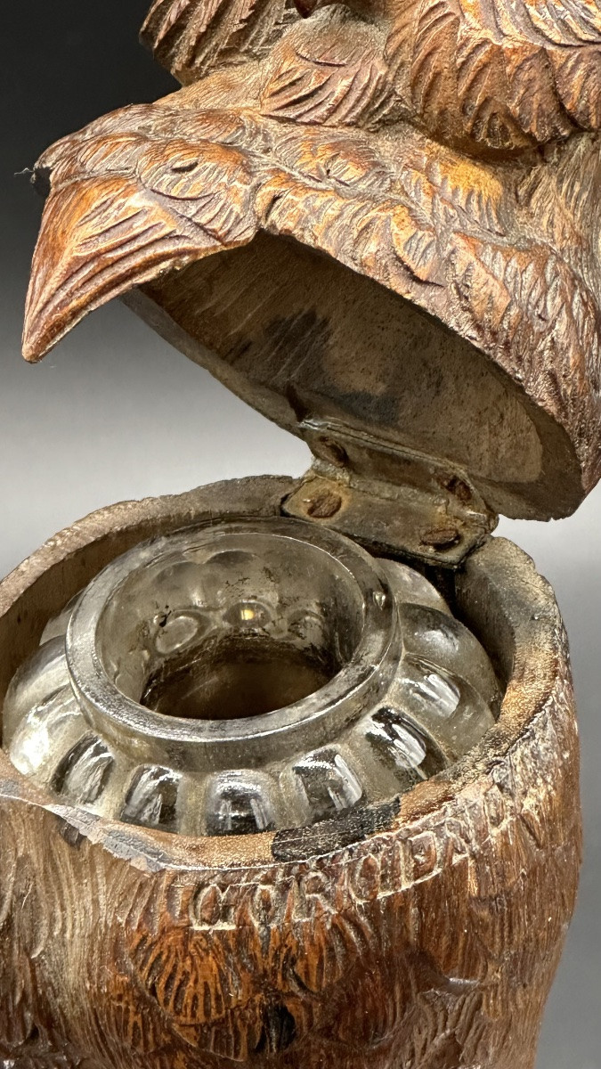 Encrier en bois « Hibou », Forêt-Noire - XIXe siècle -photo-4
