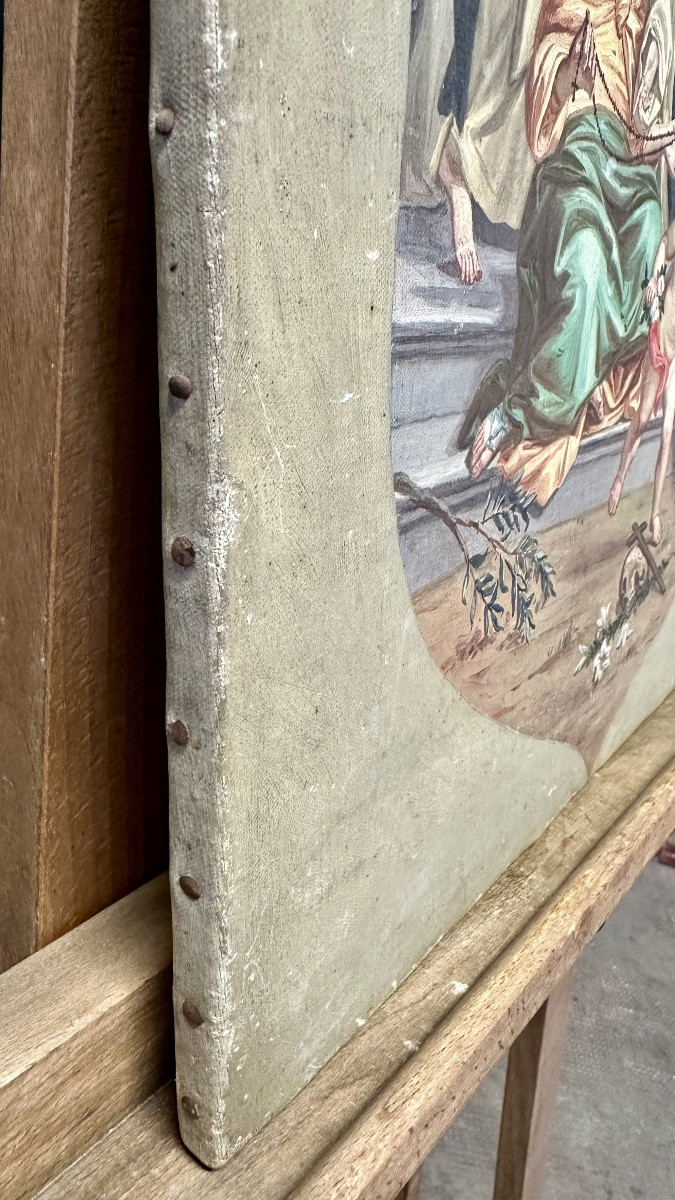 Peinture, esquisse, huile sur toile « Madonna del Rosario » - XIXe siècle-photo-4