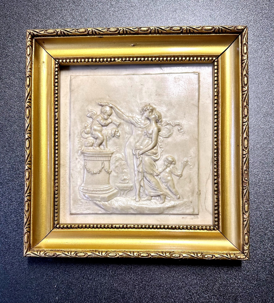 Bas-relief Slab Of Petrified Limestone, Calcite, “allegory” - Napoleon III