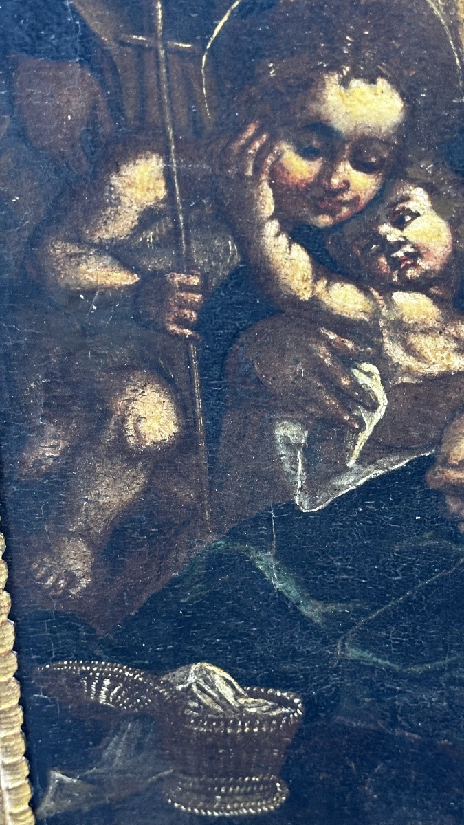 Painting "holy Family", Oil On Panel - 19th Century-photo-4