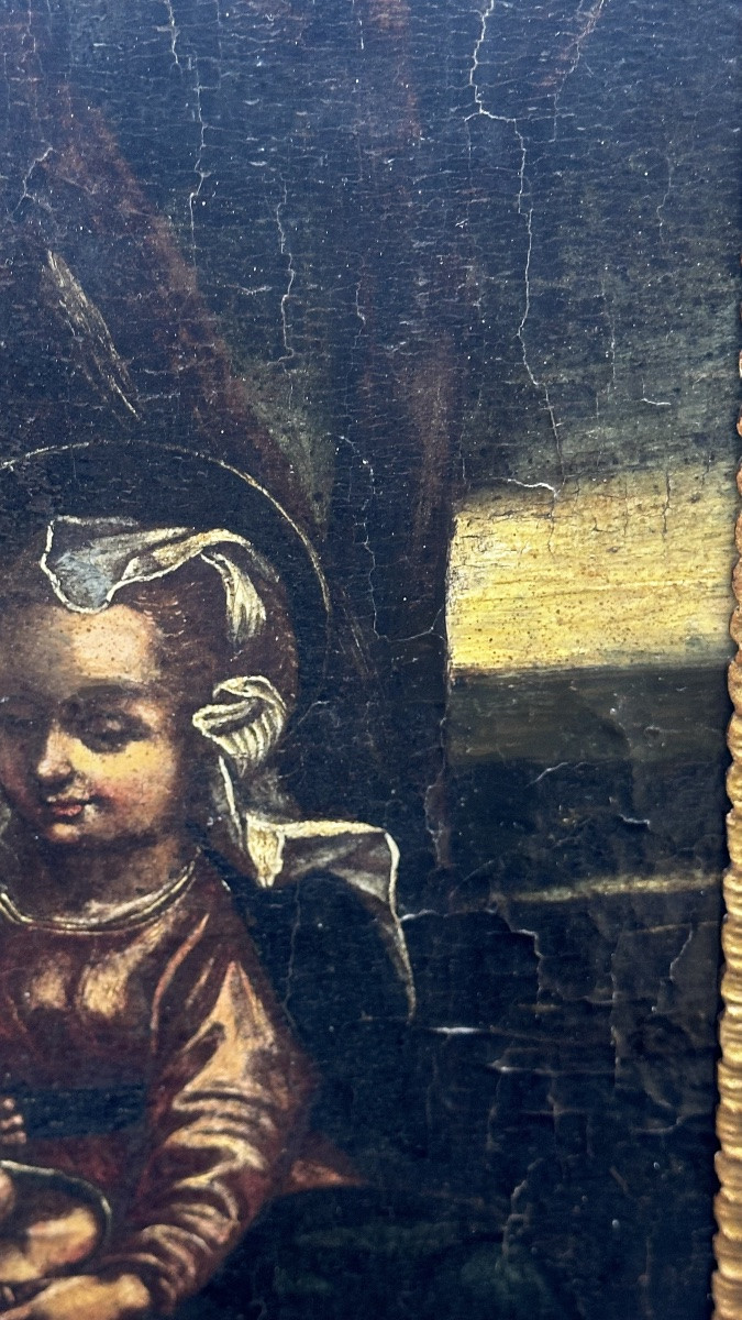 Painting "holy Family", Oil On Panel - 19th Century-photo-1