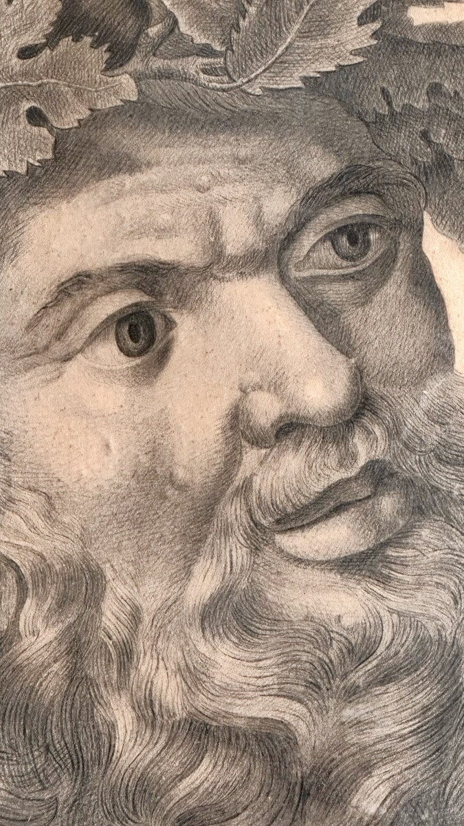 Dessin au crayon, « Silène couronné de vignes » - XIXe siècle-photo-3