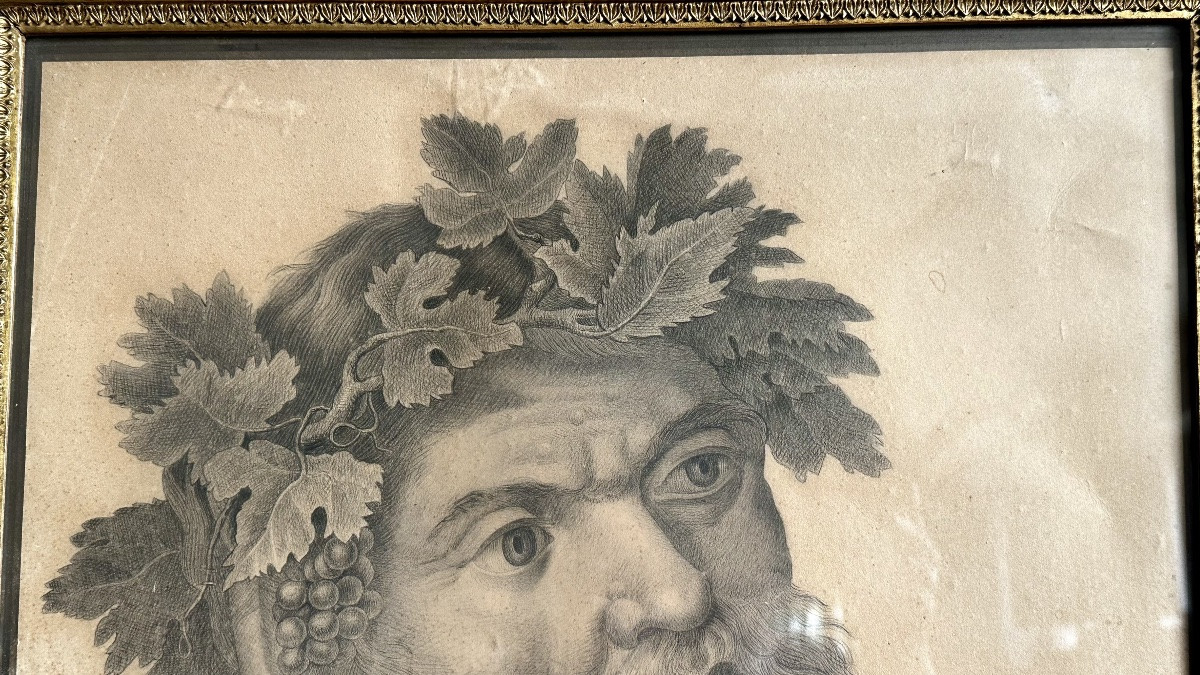 Dessin au crayon, « Silène couronné de vignes » - XIXe siècle-photo-4
