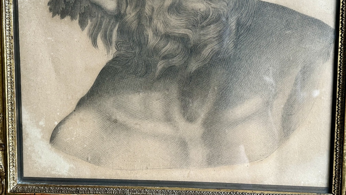 Dessin au crayon, « Silène couronné de vignes » - XIXe siècle-photo-5