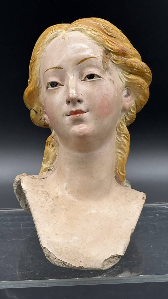Buste de femme en terre cuite polychrome – XVIIIe siècle-photo-2