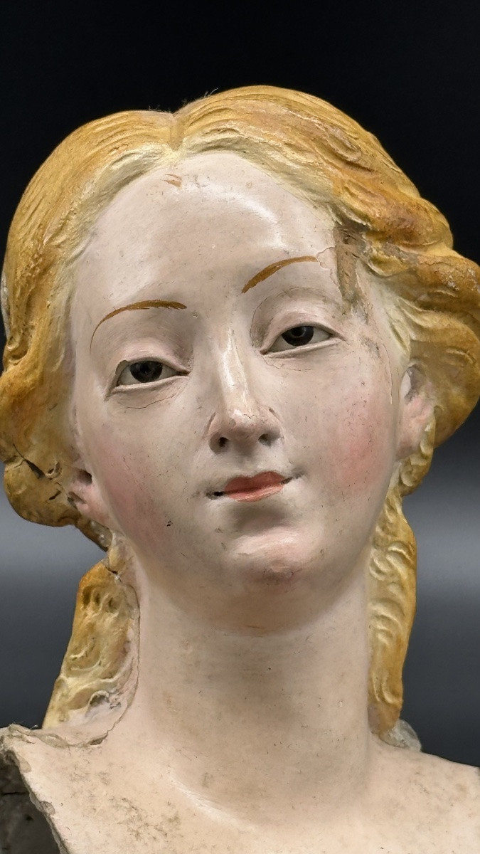 Buste de femme en terre cuite polychrome – XVIIIe siècle-photo-2