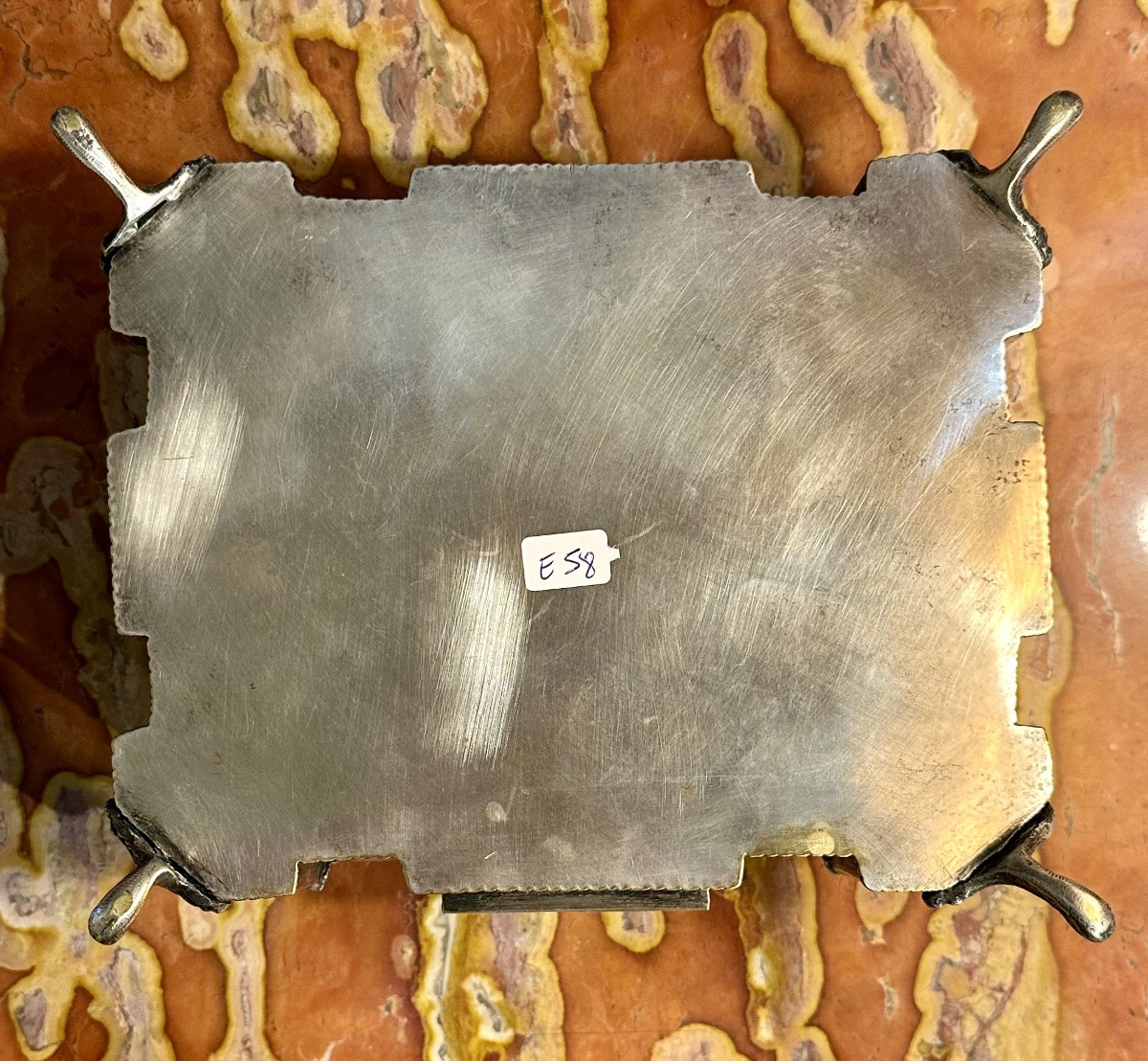 Finely Chiseled Silver-plated Metal Box With Blue Stone Europe, 19th Century-photo-2