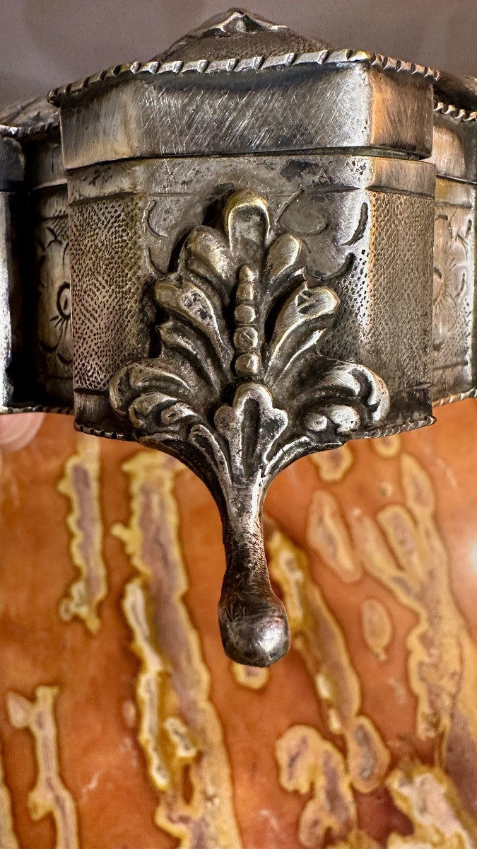 Finely Chiseled Silver-plated Metal Box With Blue Stone Europe, 19th Century-photo-4