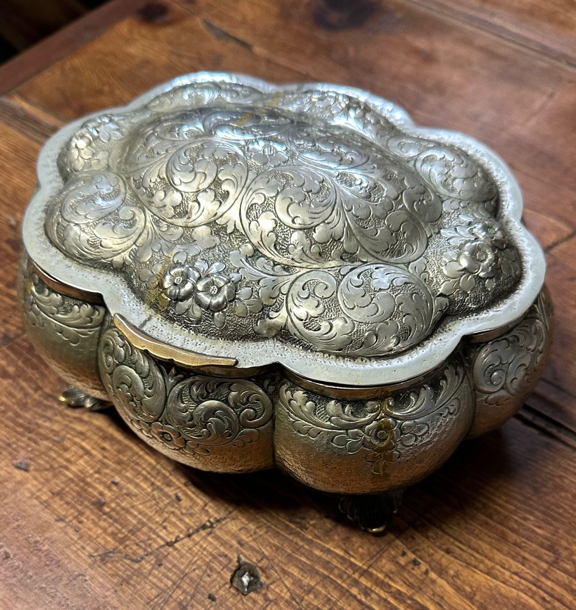 Finely Chiseled, Polylobed Silver-plated Metal Box.  Period: Art Nouveau.