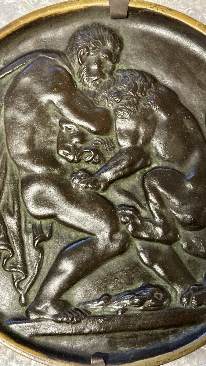 Bronze Medallion – Hercules And The Nemean Lion (basic Relief) Late 19th – Early 20th Century-photo-3