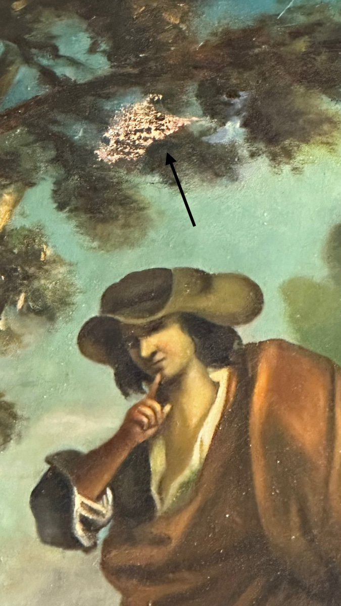 19th-century Pastoral Painting "landscape With Figures" – Oil On Canvas With Gilded Frame-photo-3