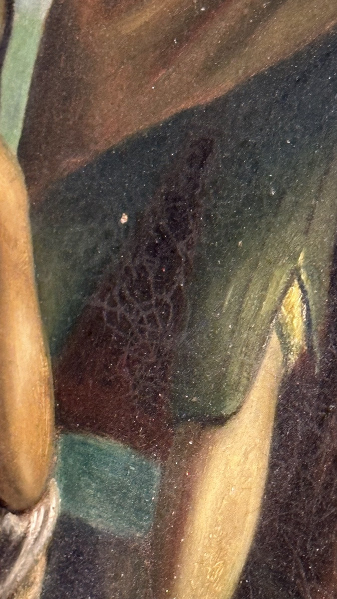 19th-century Pastoral Painting "landscape With Figures" – Oil On Canvas With Gilded Frame-photo-4