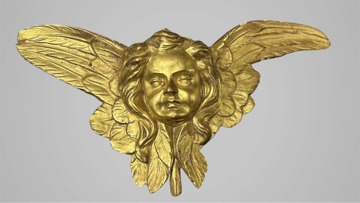 Paire de chérubins ailés en bois doré – XVIIIe/XIXe siècle-photo-2