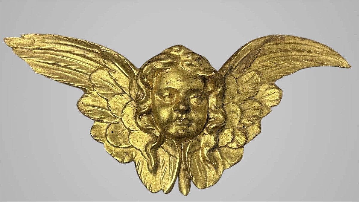 Paire de chérubins ailés en bois doré – XVIIIe/XIXe siècle-photo-3