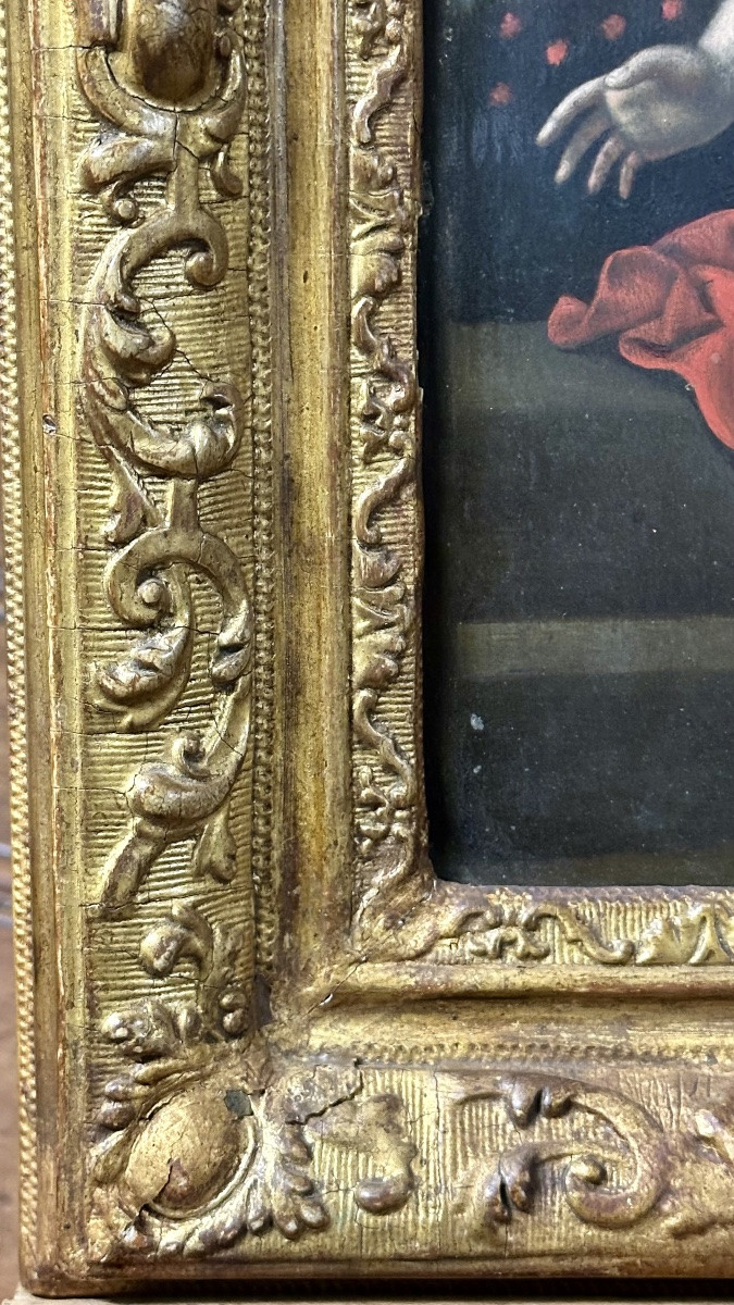 Oil On Panel "sacred Image Of The Child With A Garland Of Flowers" - Early 19th Century-photo-3