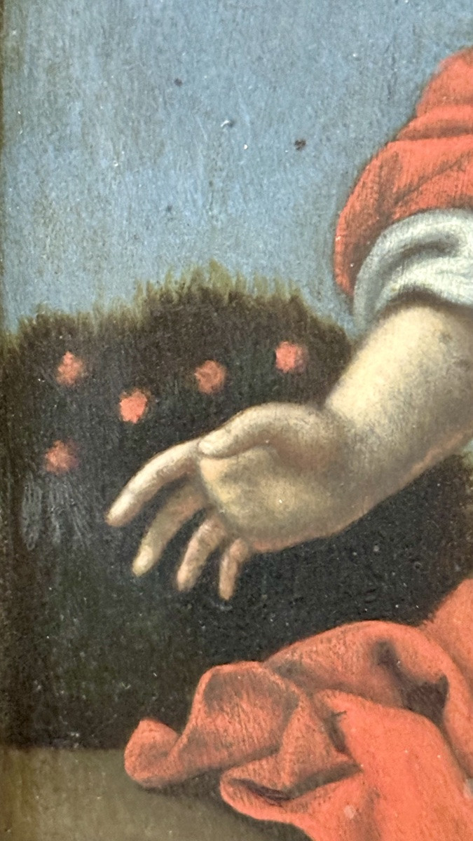 Oil On Panel "sacred Image Of The Child With A Garland Of Flowers" - Early 19th Century-photo-4