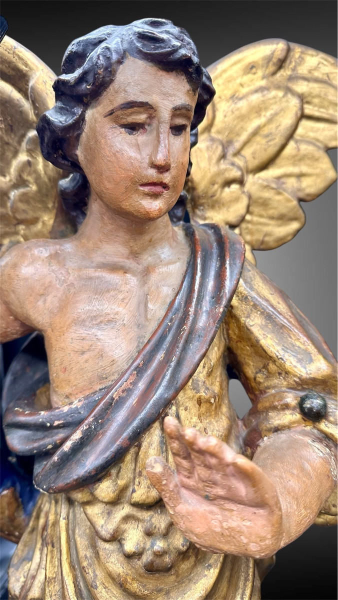 Paire d'anges porte-bougies en bois polychrome – XVIIe siècle-photo-4