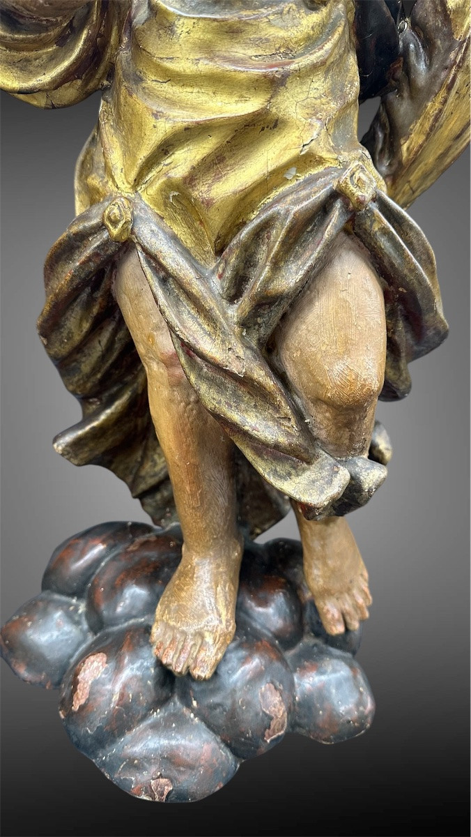 Paire d'anges porte-bougies en bois polychrome – XVIIe siècle-photo-6