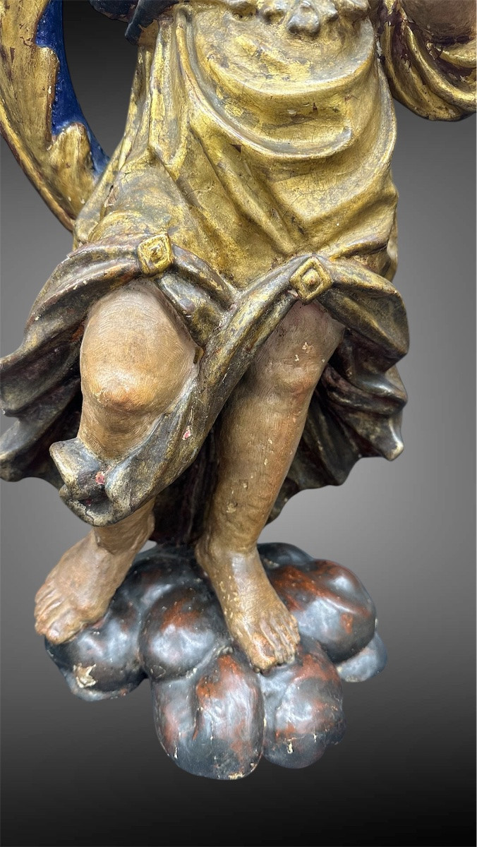 Paire d'anges porte-bougies en bois polychrome – XVIIe siècle-photo-7