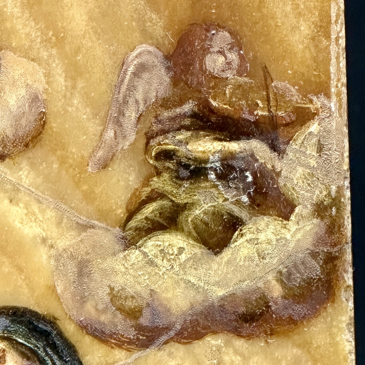 Painting, Oil On Flowered Alabaster "death Of Saint Joseph" - 17th Century.-photo-1