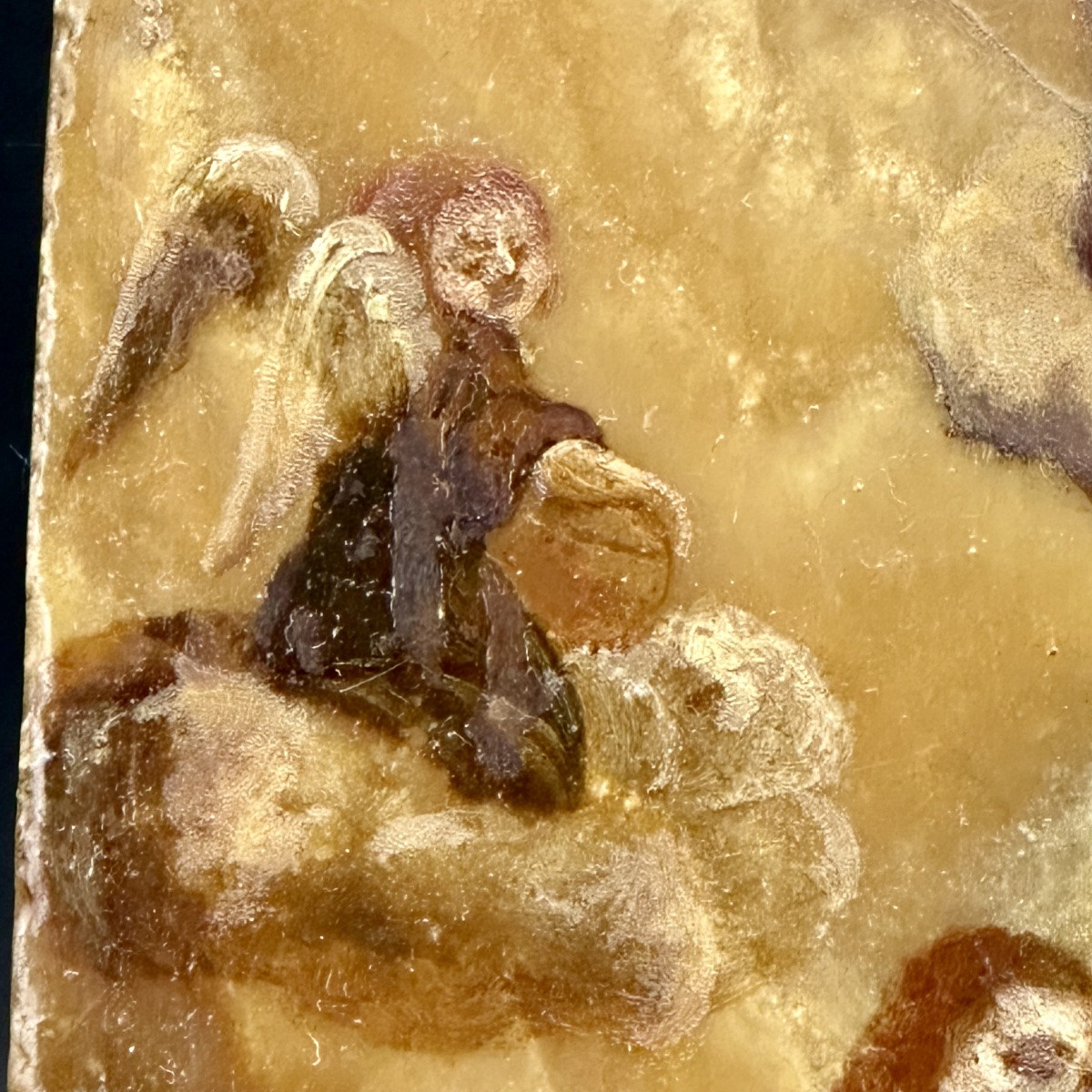 Painting, Oil On Flowered Alabaster "death Of Saint Joseph" - 17th Century.-photo-2